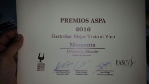 Moments Urbanova Premio ASPA al mejor cuidado del vino